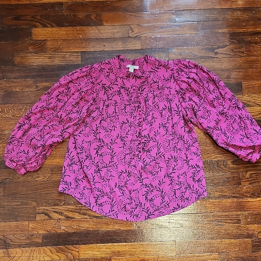 Joie Hot Pink Ruffled 3/4 Balloon Sleeve Blouse
